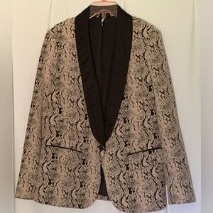 Free People Blazer Single Button Closure Black w Pink Texture Print Lined Small